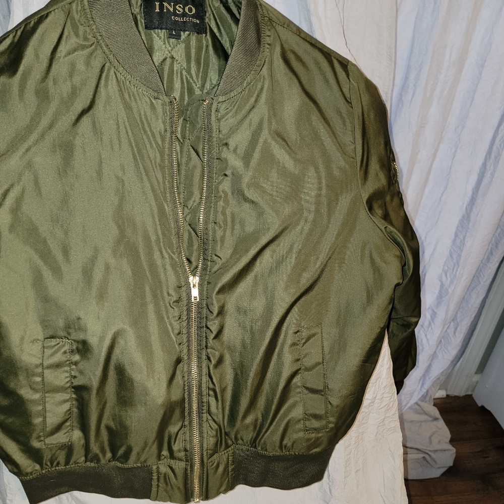 INSO Collection Women Light Bomber Jacket Size Large Dark Olive